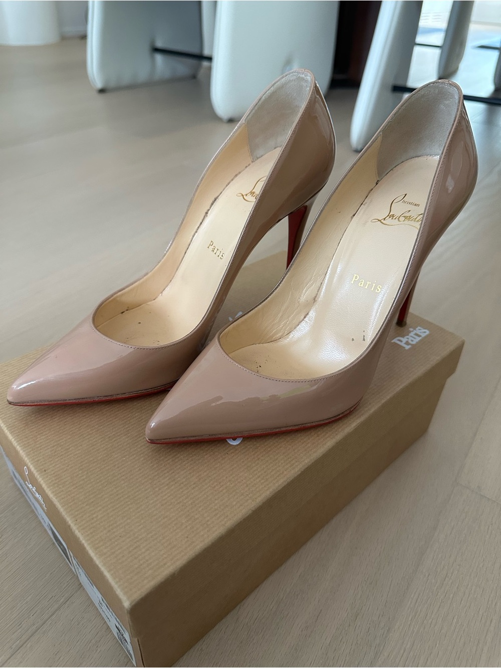 Christian Louboutin Nude Patent Pointed-Toe Pumps